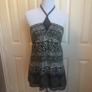 WHBM Black & cream Aztec print silk halter top